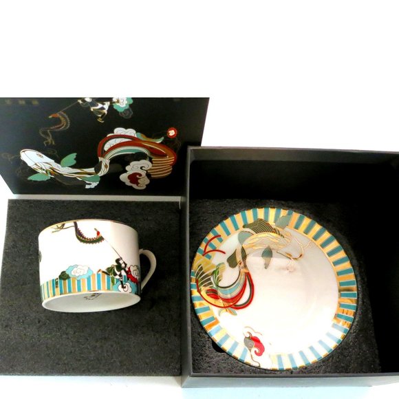 The Forbidden City Culture - Koi Fish Kite Asian Porcelain Teacup Saucer Set - Picture 5 of 7